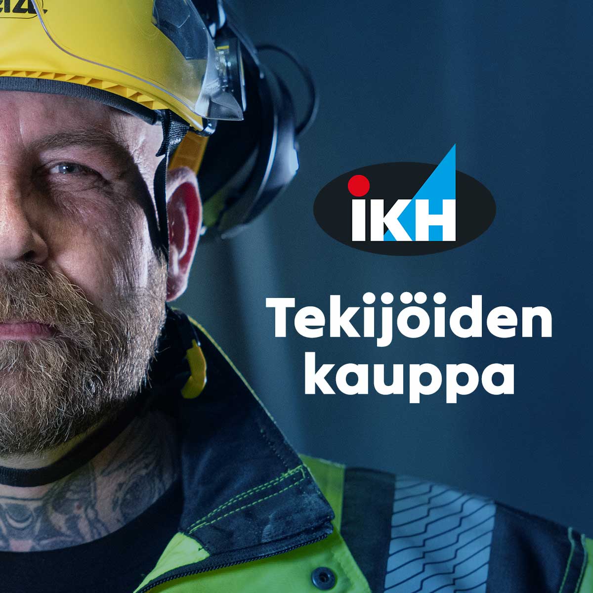 Lähikuva miehen kasvoista ja teksti IKH. Tekijöiden kauppa.